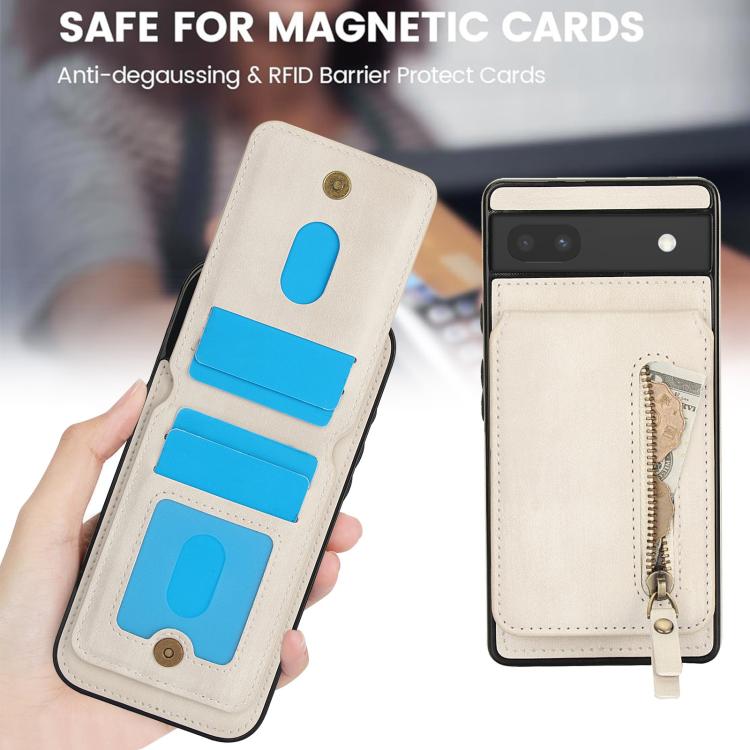 For Google Pixel 6a Zipper Wallet Split MagSafe Leather Back Phone Case