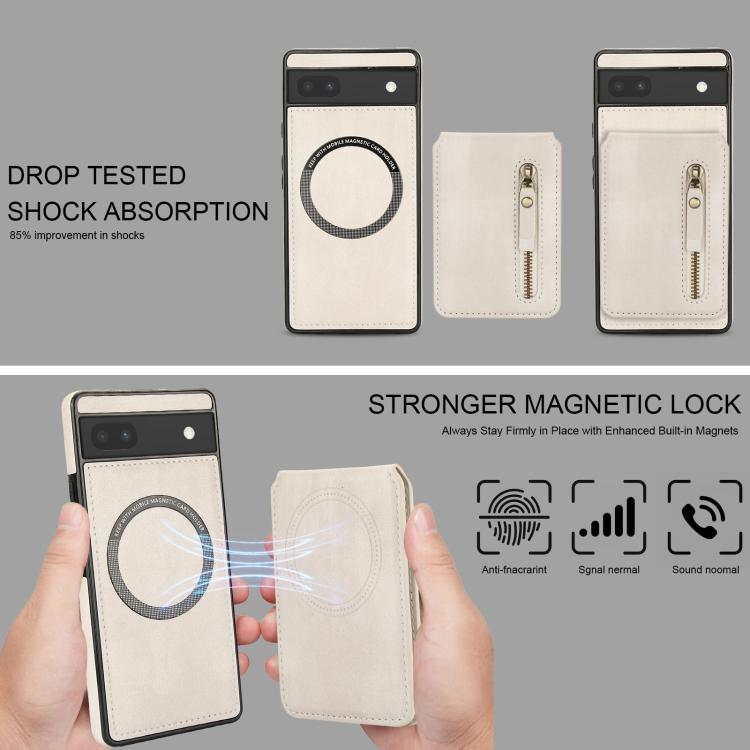 For Google Pixel 6a Zipper Wallet Split MagSafe Leather Back Phone Case