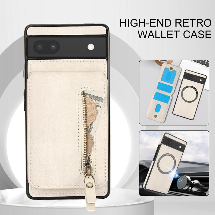 For Google Pixel 6a Zipper Wallet Split MagSafe Leather Back Phone Case