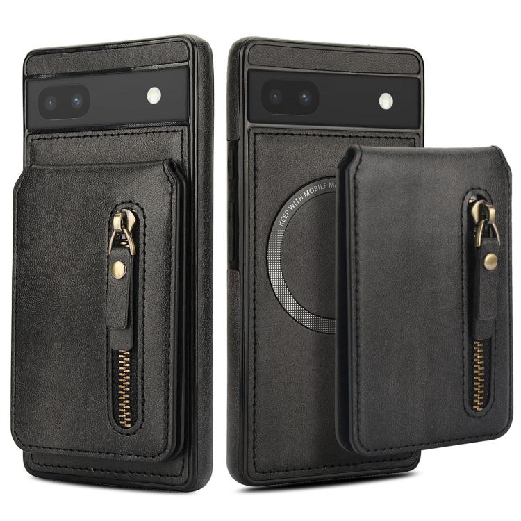 For Google Pixel 6a Zipper Wallet Split MagSafe Leather Back Phone Case