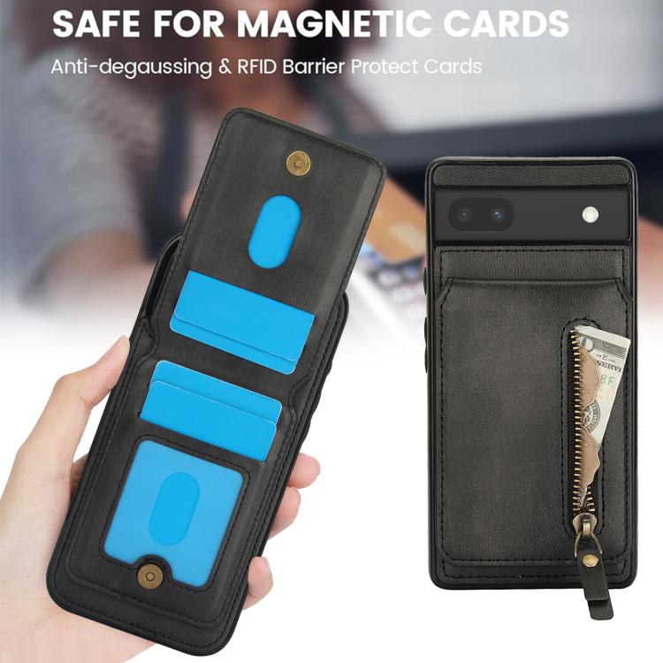 For Google Pixel 6a Zipper Wallet Split MagSafe Leather Back Phone Case