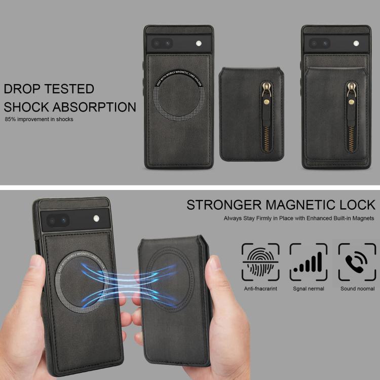 For Google Pixel 6a Zipper Wallet Split MagSafe Leather Back Phone Case