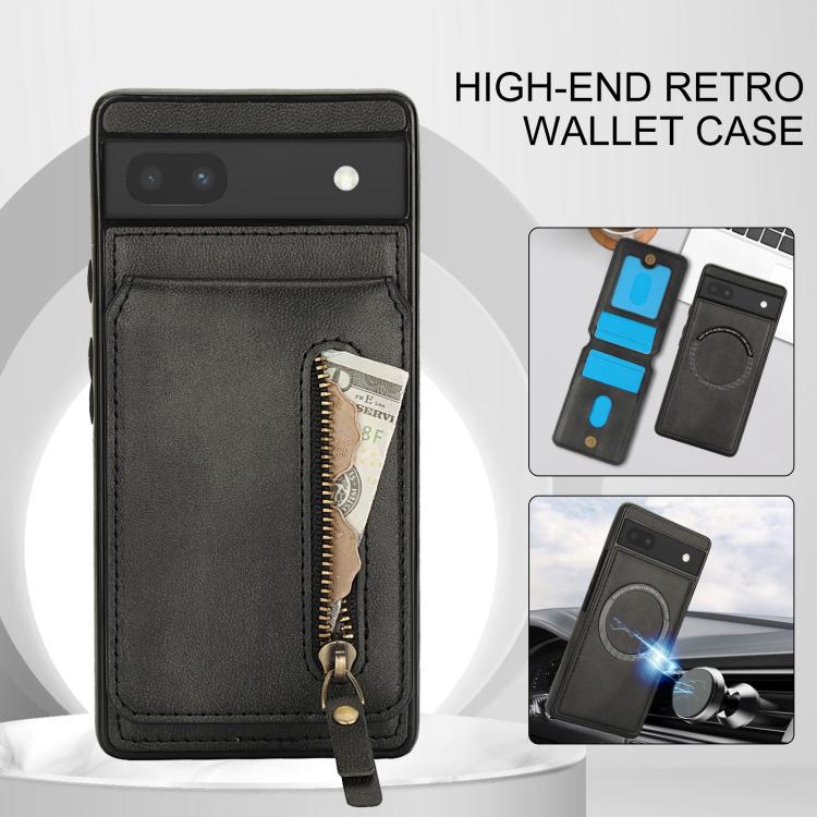 For Google Pixel 6a Zipper Wallet Split MagSafe Leather Back Phone Case