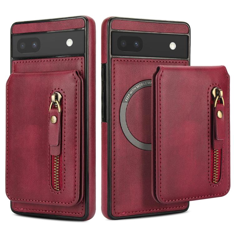 For Google Pixel 6a Zipper Wallet Split MagSafe Leather Back Phone Case