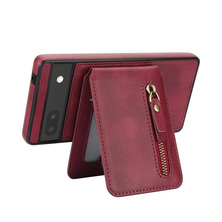 For Google Pixel 6a Zipper Wallet Split MagSafe Leather Back Phone Case