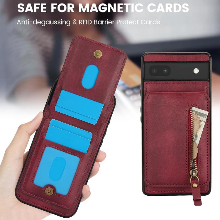 For Google Pixel 6a Zipper Wallet Split MagSafe Leather Back Phone Case