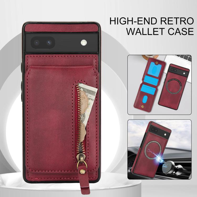For Google Pixel 6a Zipper Wallet Split MagSafe Leather Back Phone Case