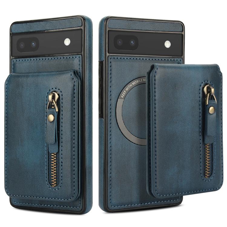 For Google Pixel 6a Zipper Wallet Split MagSafe Leather Back Phone Case