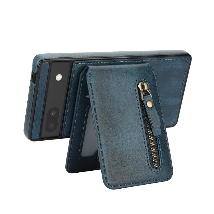For Google Pixel 6a Zipper Wallet Split MagSafe Leather Back Phone Case