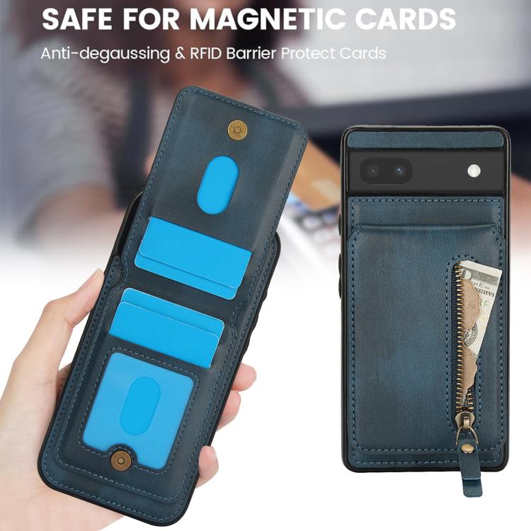 For Google Pixel 6a Zipper Wallet Split MagSafe Leather Back Phone Case