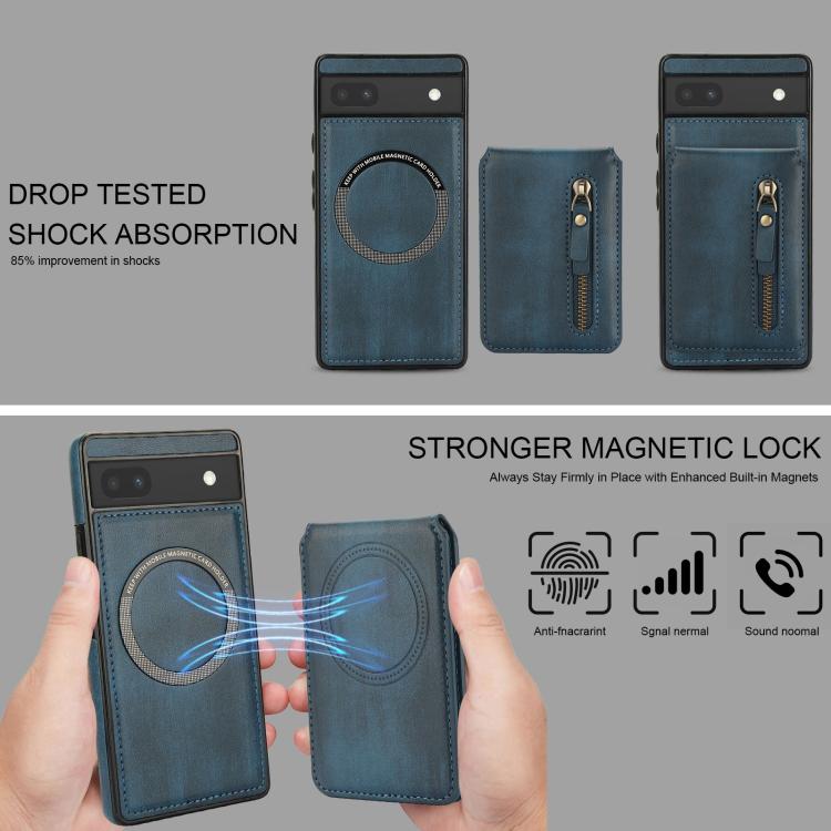 For Google Pixel 6a Zipper Wallet Split MagSafe Leather Back Phone Case