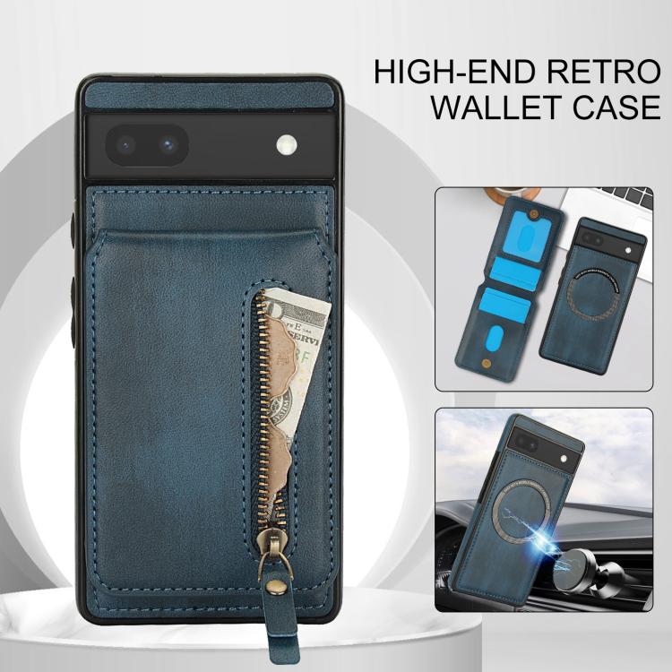 For Google Pixel 6a Zipper Wallet Split MagSafe Leather Back Phone Case