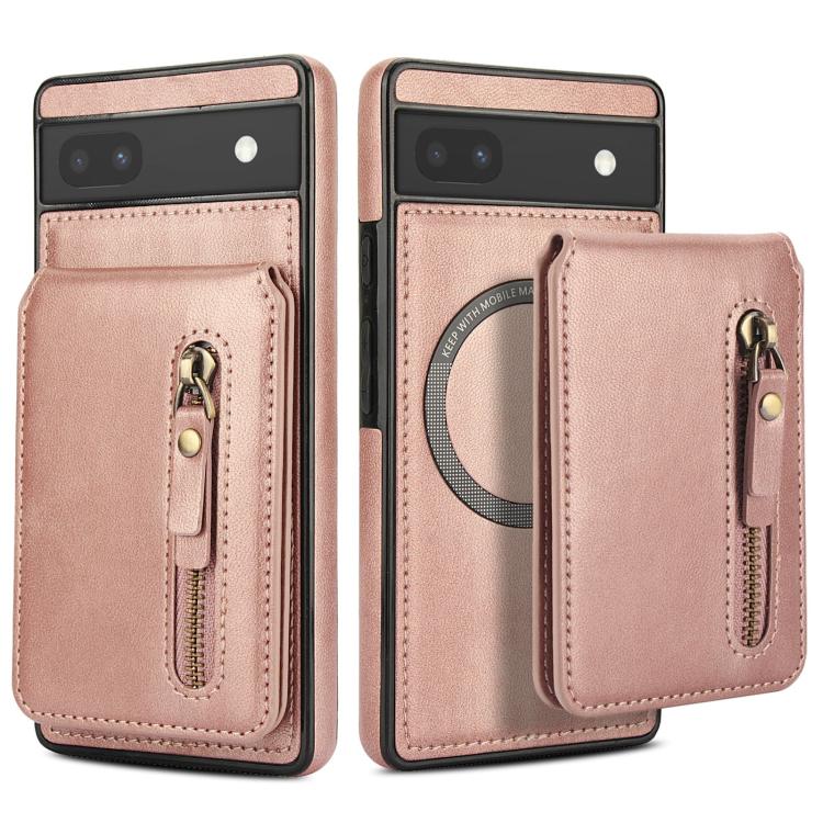 For Google Pixel 6a Zipper Wallet Split MagSafe Leather Back Phone Case