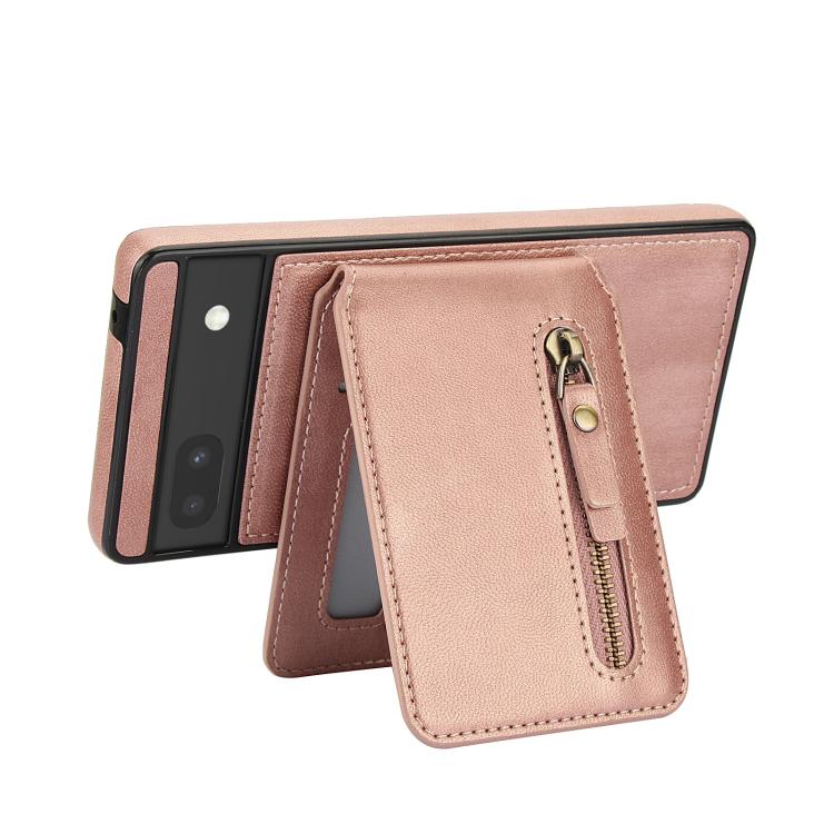 For Google Pixel 6a Zipper Wallet Split MagSafe Leather Back Phone Case