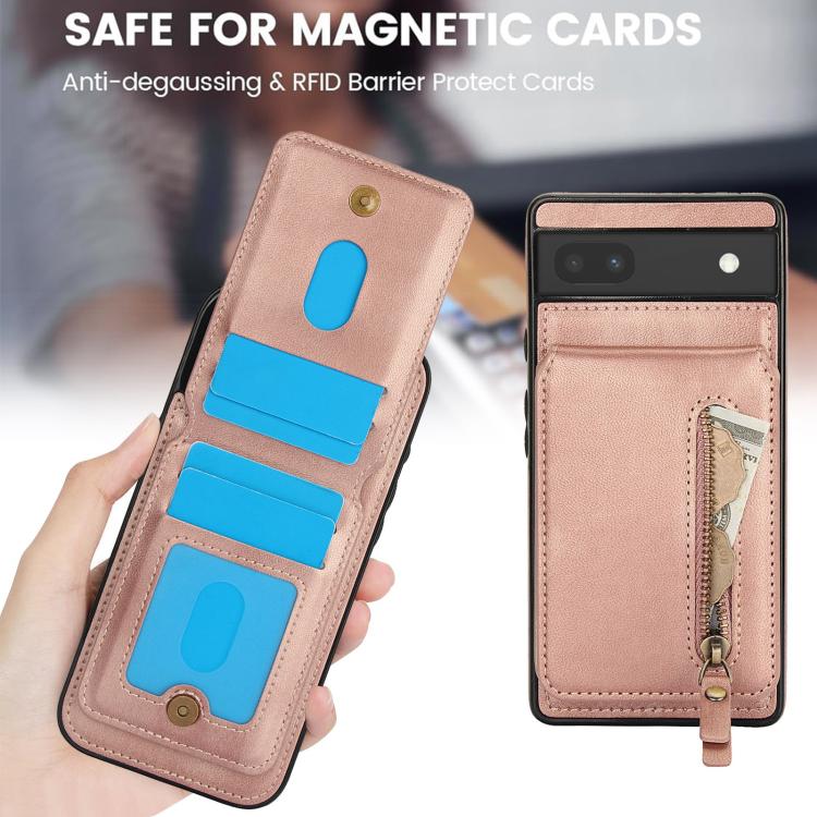 For Google Pixel 6a Zipper Wallet Split MagSafe Leather Back Phone Case