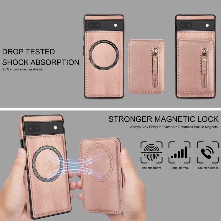 For Google Pixel 6a Zipper Wallet Split MagSafe Leather Back Phone Case
