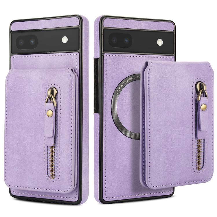 For Google Pixel 6a Zipper Wallet Split MagSafe Leather Back Phone Case