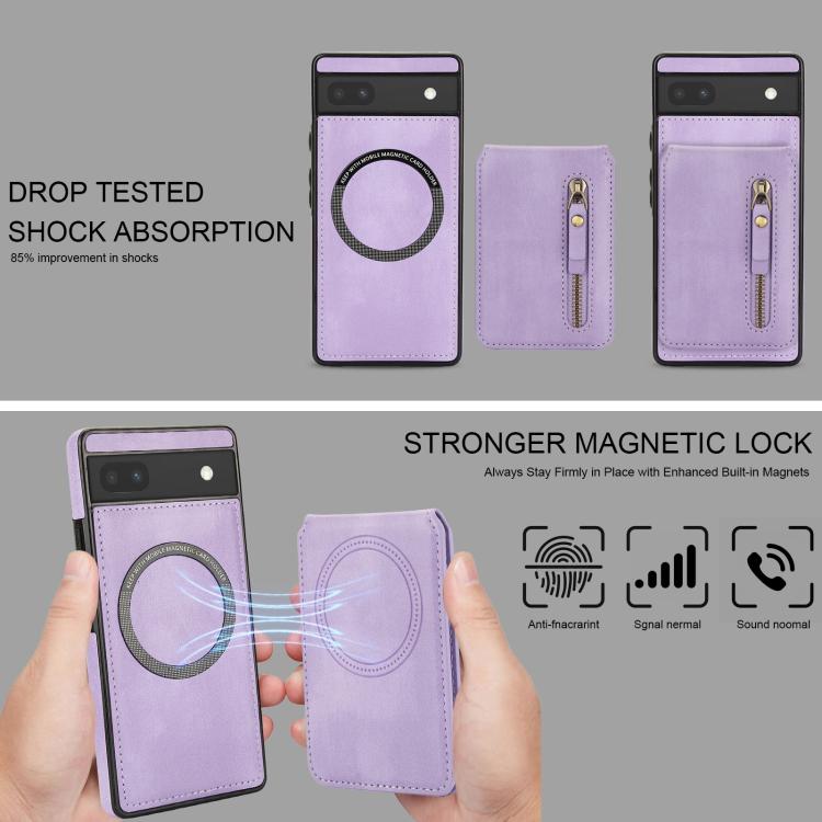 For Google Pixel 6a Zipper Wallet Split MagSafe Leather Back Phone Case