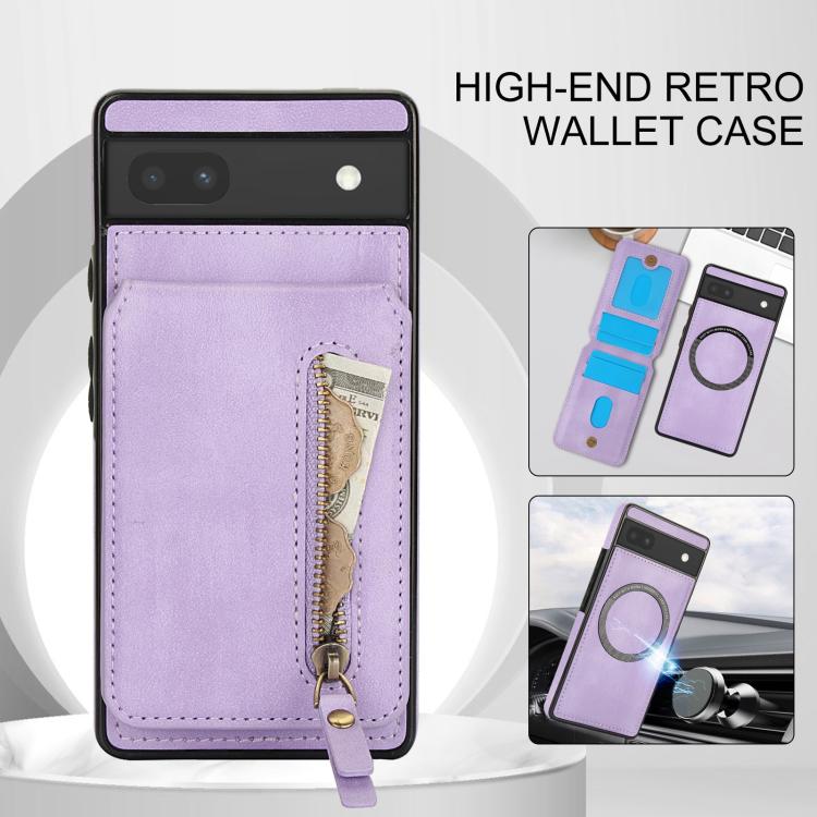 For Google Pixel 6a Zipper Wallet Split MagSafe Leather Back Phone Case