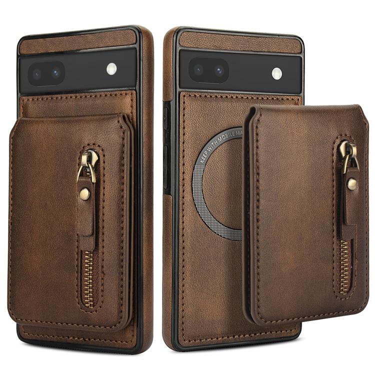 For Google Pixel 6a Zipper Wallet Split MagSafe Leather Back Phone Case