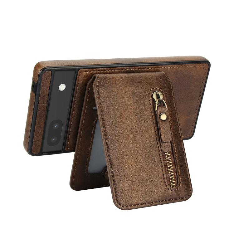 For Google Pixel 6a Zipper Wallet Split MagSafe Leather Back Phone Case