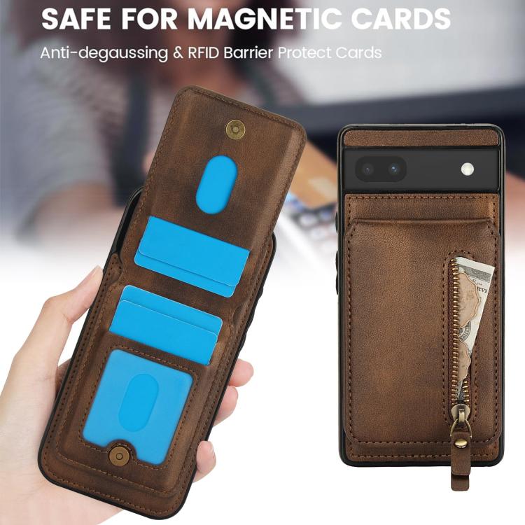 For Google Pixel 6a Zipper Wallet Split MagSafe Leather Back Phone Case