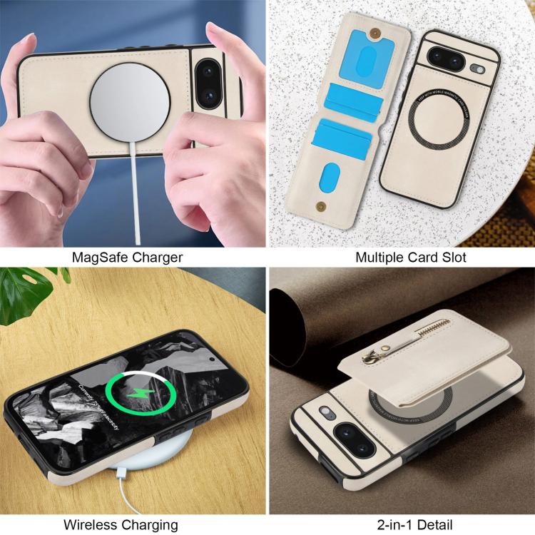 For Google Pixel 8 Zipper Wallet Split MagSafe Leather Back Phone Case