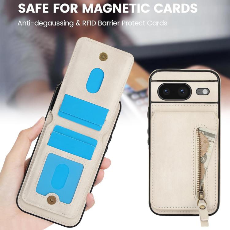 For Google Pixel 8 Zipper Wallet Split MagSafe Leather Back Phone Case