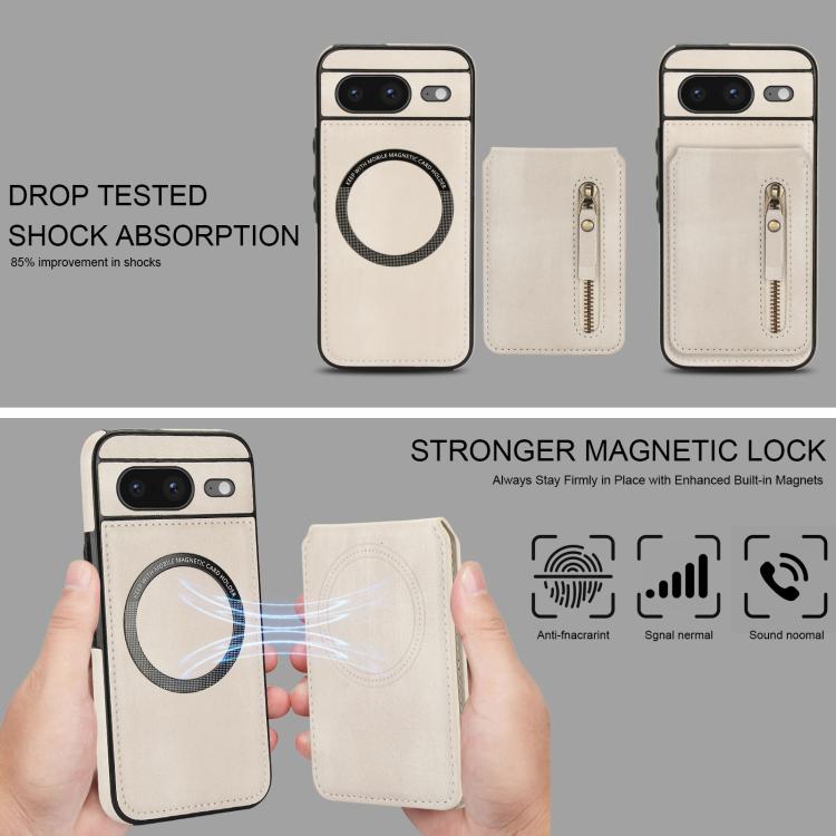 For Google Pixel 8 Zipper Wallet Split MagSafe Leather Back Phone Case