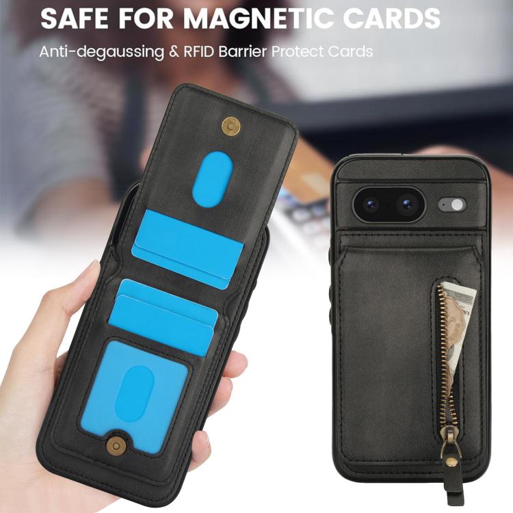 For Google Pixel 8 Zipper Wallet Split MagSafe Leather Back Phone Case