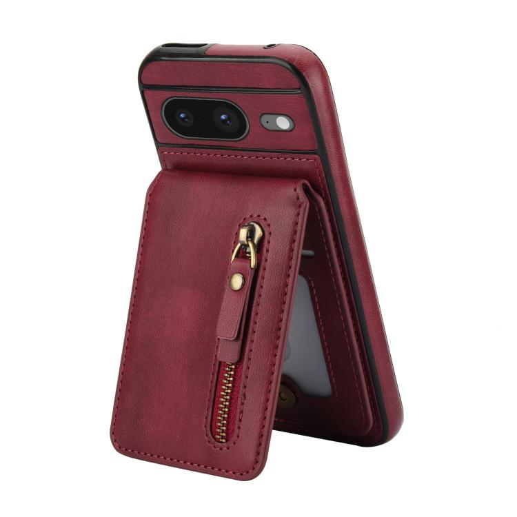 For Google Pixel 8 Zipper Wallet Split MagSafe Leather Back Phone Case