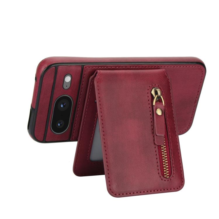 For Google Pixel 8 Zipper Wallet Split MagSafe Leather Back Phone Case