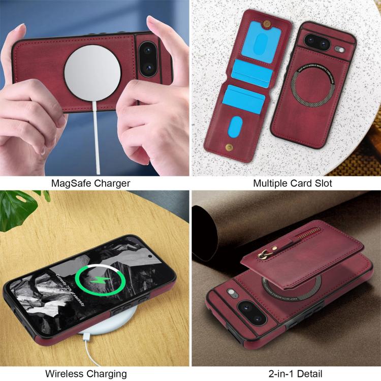 For Google Pixel 8 Zipper Wallet Split MagSafe Leather Back Phone Case