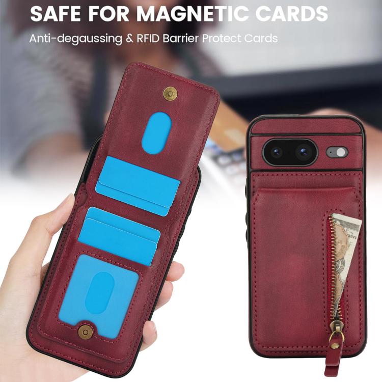 For Google Pixel 8 Zipper Wallet Split MagSafe Leather Back Phone Case