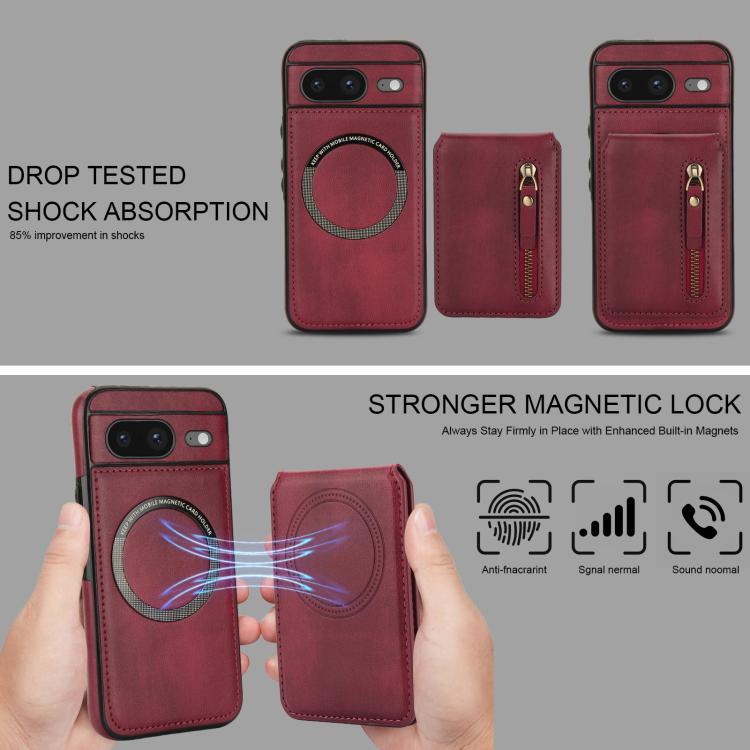 For Google Pixel 8 Zipper Wallet Split MagSafe Leather Back Phone Case