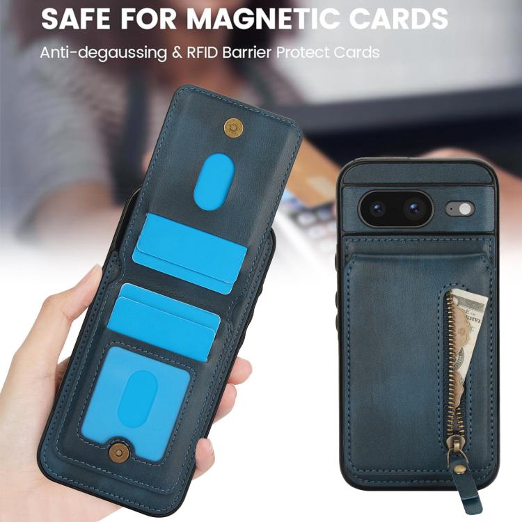 For Google Pixel 8 Zipper Wallet Split MagSafe Leather Back Phone Case