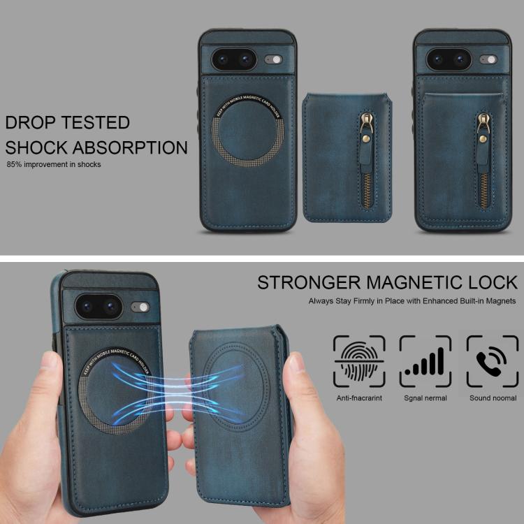 For Google Pixel 8 Zipper Wallet Split MagSafe Leather Back Phone Case