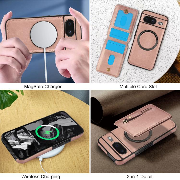 For Google Pixel 8 Zipper Wallet Split MagSafe Leather Back Phone Case