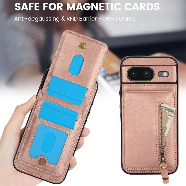 For Google Pixel 8 Zipper Wallet Split MagSafe Leather Back Phone Case