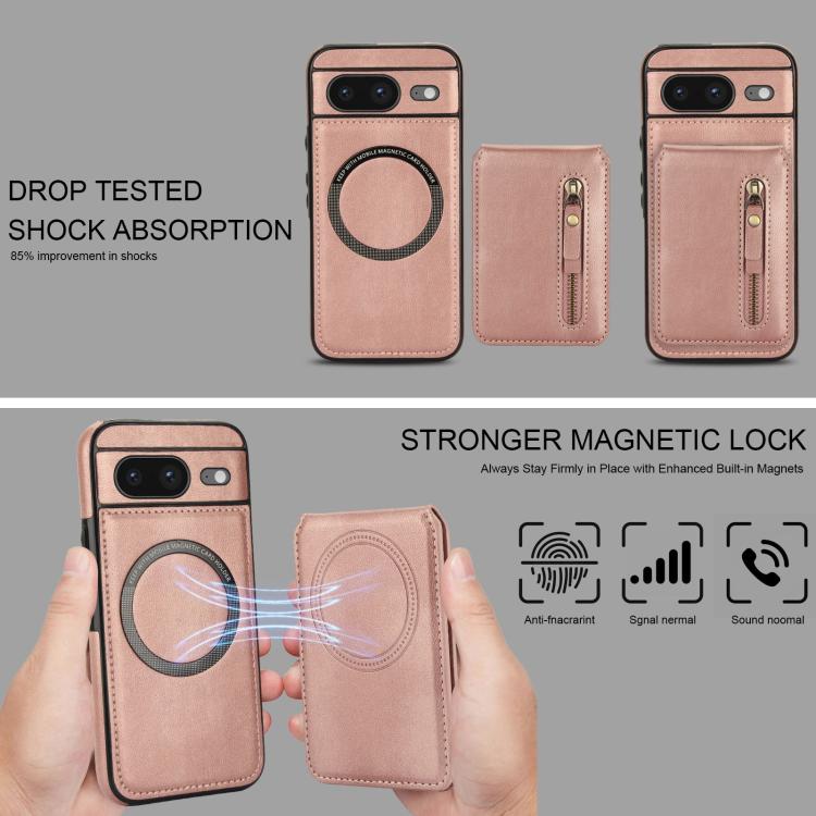 For Google Pixel 8 Zipper Wallet Split MagSafe Leather Back Phone Case