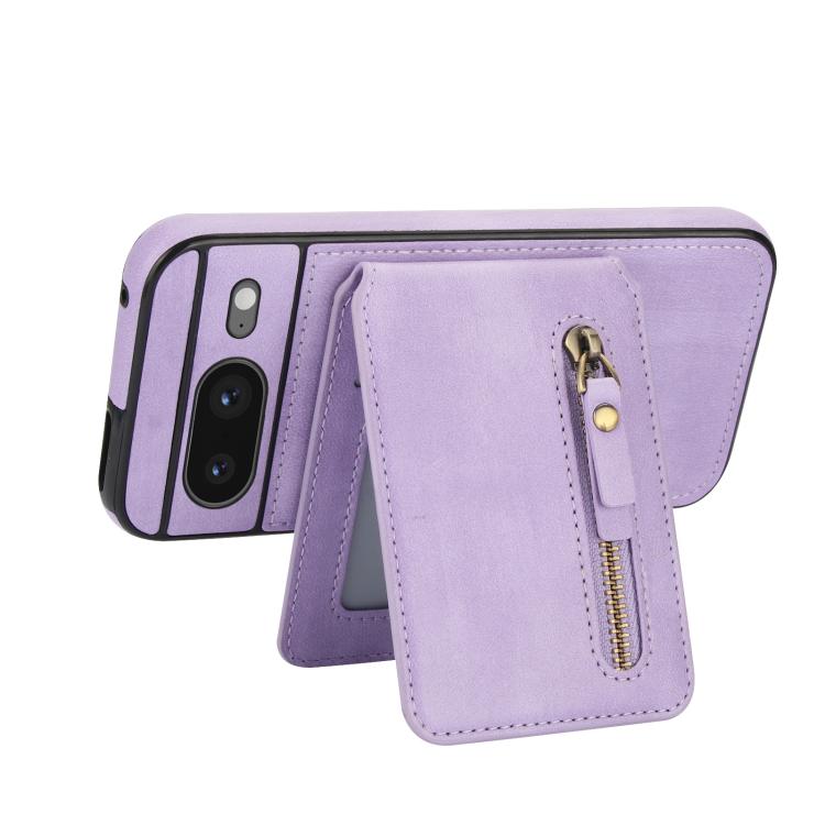 For Google Pixel 8 Zipper Wallet Split MagSafe Leather Back Phone Case
