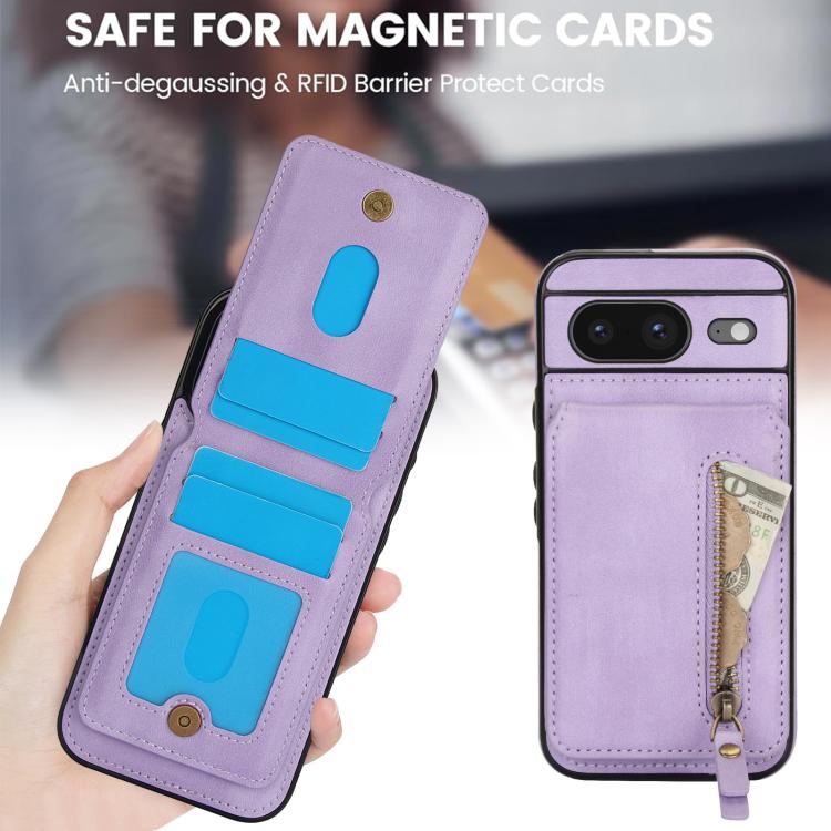 For Google Pixel 8 Zipper Wallet Split MagSafe Leather Back Phone Case