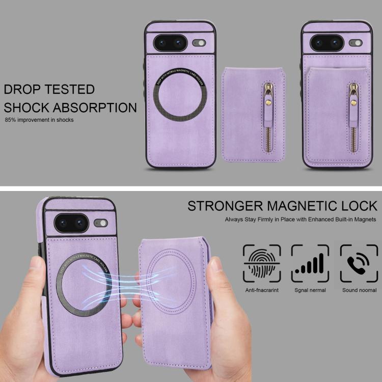 For Google Pixel 8 Zipper Wallet Split MagSafe Leather Back Phone Case