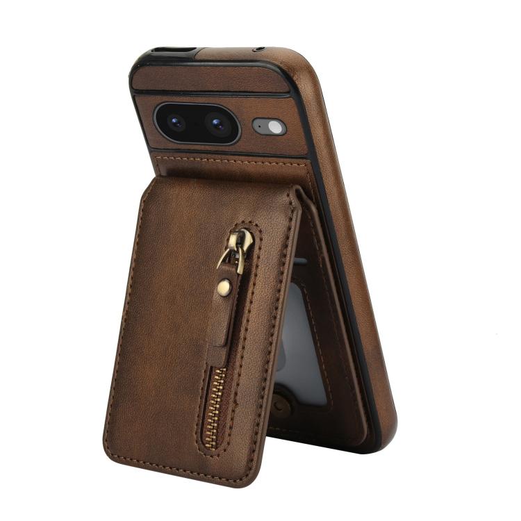 For Google Pixel 8 Zipper Wallet Split MagSafe Leather Back Phone Case