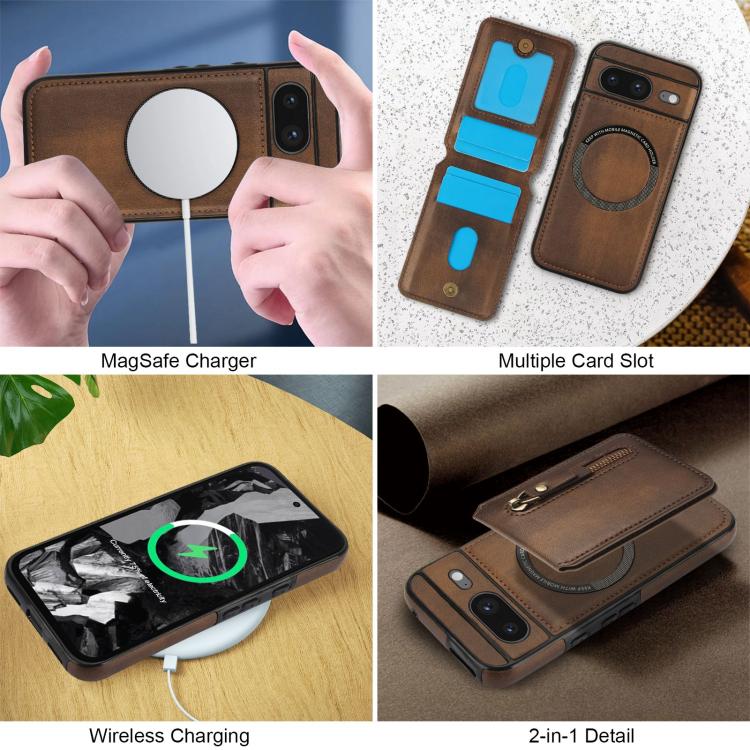 For Google Pixel 8 Zipper Wallet Split MagSafe Leather Back Phone Case