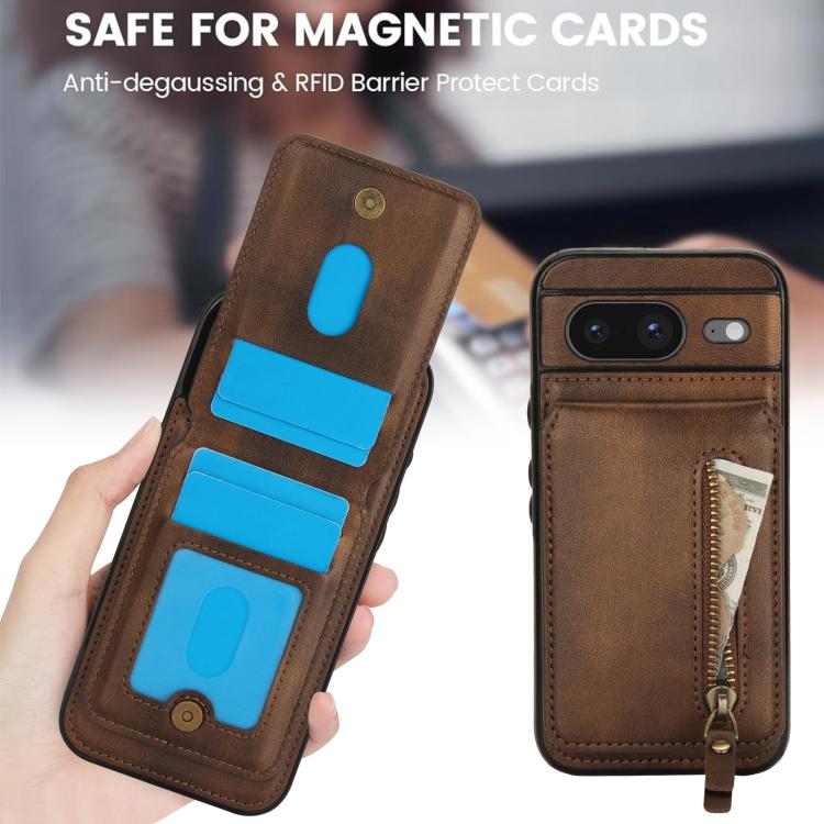 For Google Pixel 8 Zipper Wallet Split MagSafe Leather Back Phone Case