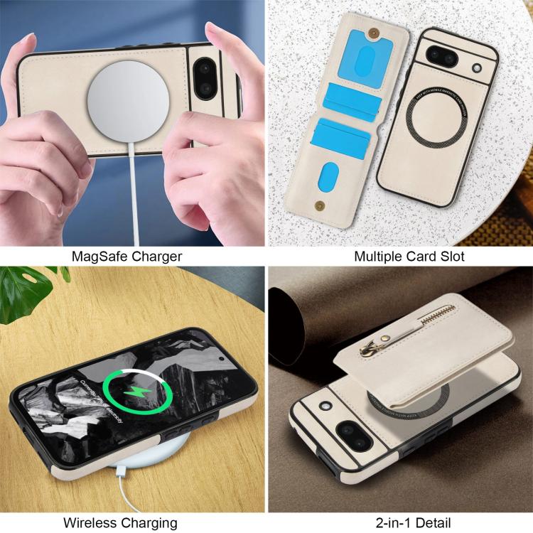 For Google Pixel 8a Zipper Wallet Split MagSafe Leather Back Phone Case
