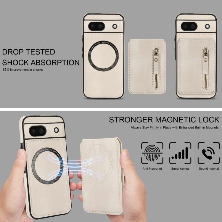 For Google Pixel 8a Zipper Wallet Split MagSafe Leather Back Phone Case
