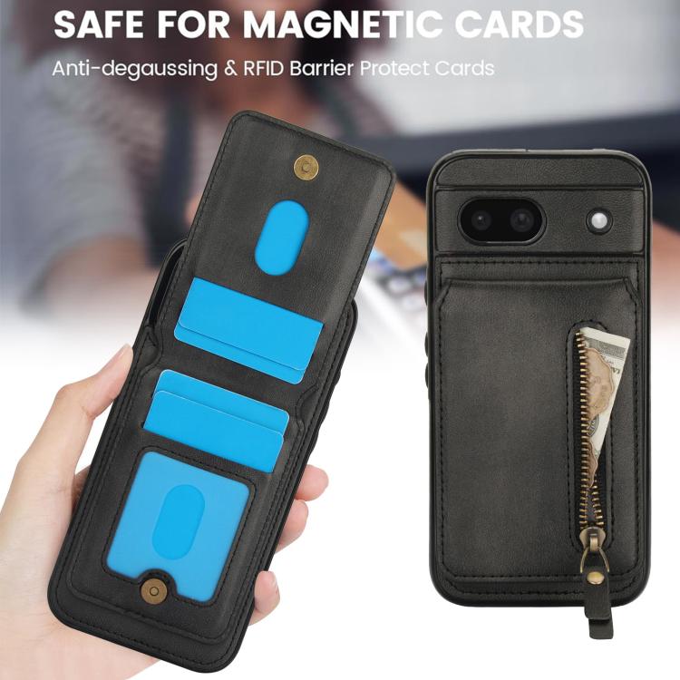 For Google Pixel 8a Zipper Wallet Split MagSafe Leather Back Phone Case