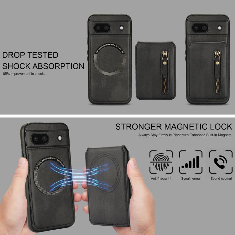 For Google Pixel 8a Zipper Wallet Split MagSafe Leather Back Phone Case